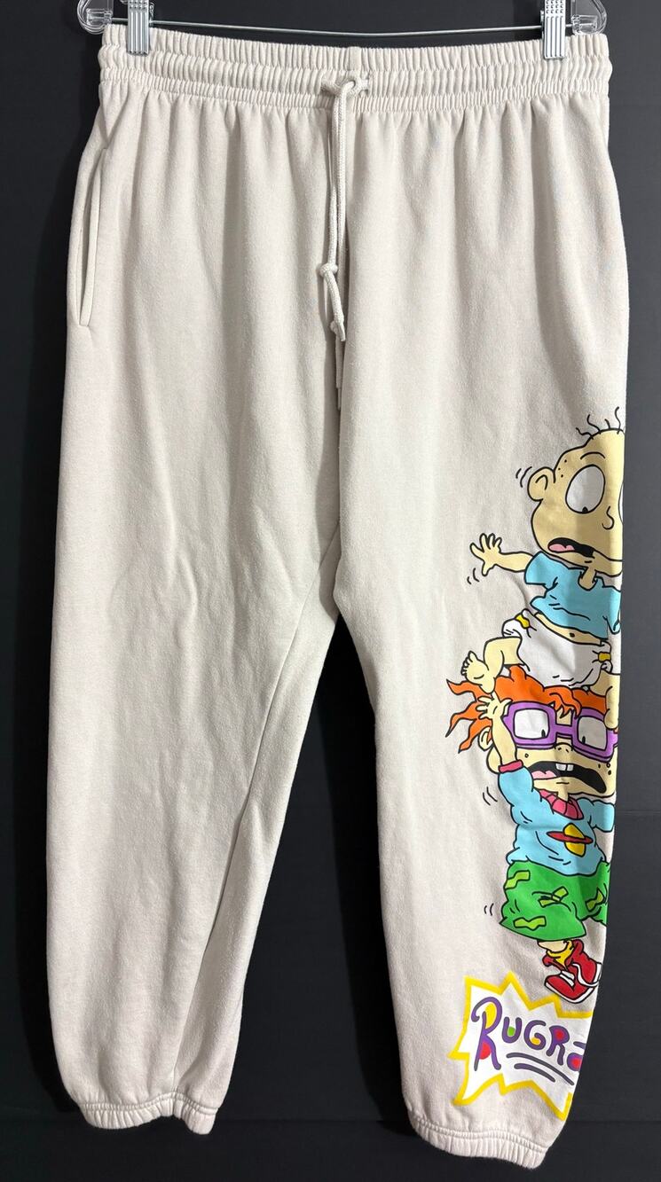 Nickelodeon Rugrats Sweatpants Cream Graphic Joggers Tommy Chuckie Y2K 90s